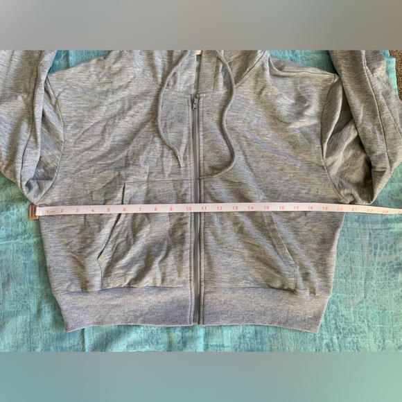 Milanpavilion Zip Up Cropped Grey Drawstring Hoodie Jacket Casual Long Sleeve - Picture 9 of 15